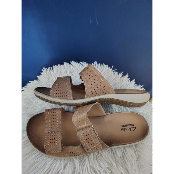 Clarks Collection Women's Size 8 Brown Open Toe Wedge Strap Sandals Slip On - Picture 3 of 7